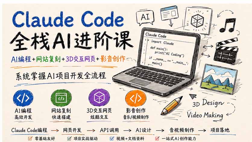 Claude Code全栈AI进阶课；AI编程+网站复刻+3D交互网页+影音创作，系统掌握AI项目开发全流程-知识星球