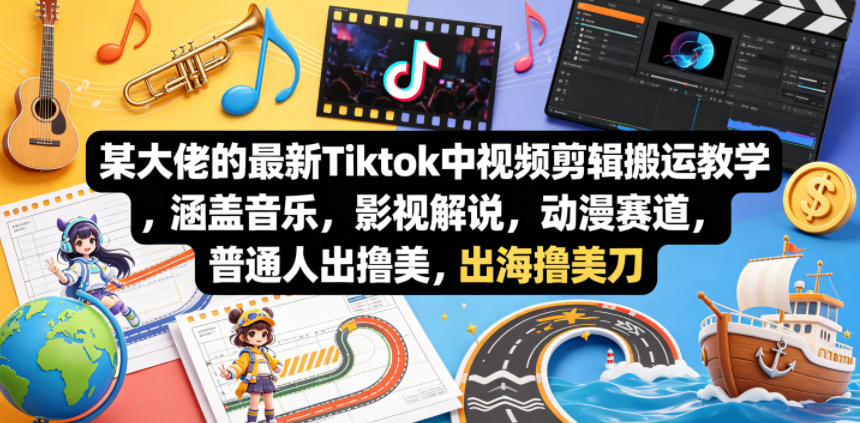 某大佬的最新Tiktok中视频剪辑搬运教学，涵盖音乐，影视解说，动漫赛道，普通人出海撸美刀-知识星球