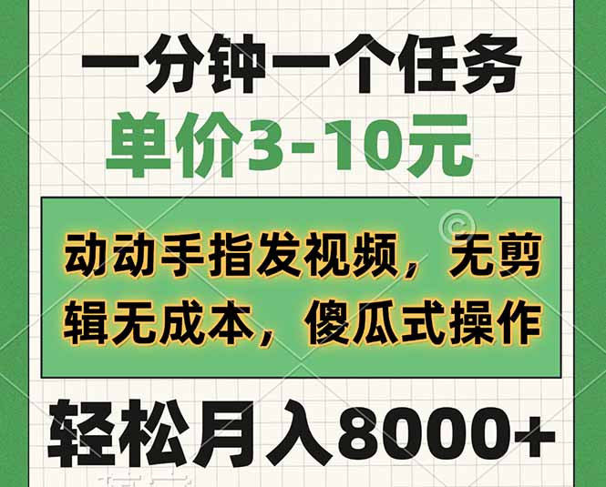 一分钟一个任务，单价3-10元，动动手指发视频，无剪辑无成本，傻瓜式操…-小禾网创