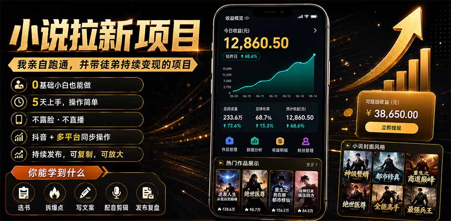 抖音及多平台小说拉新项目：我亲自跑通并持续带徒弟实操｜0基础小白5天上手快速变现-知识星球
