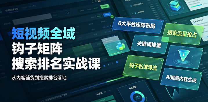 短视频全域钩子矩阵搜索排名实战课｜6大平台矩阵布局、关键词堆量抢占搜索流量、钩子私域导流、AI批量内容生成-知识星球