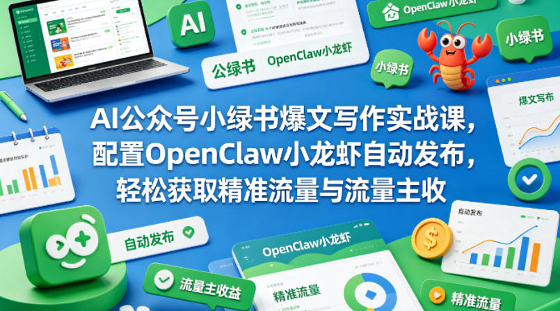 AI公众号小绿书爆文写作实战课，配置OpenClaw小龙虾自动发布，轻松获取精准流量与流量主收益-知识星球