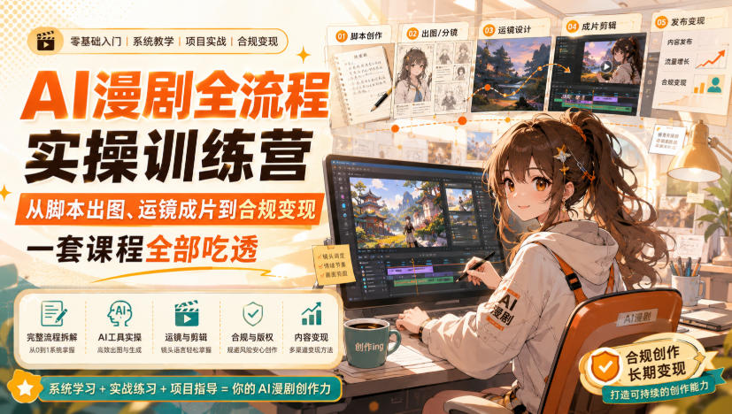 AI漫剧全流程实操训练营，从脚本出图、运镜成片到合规变现，一套课程全部吃透-知识星球