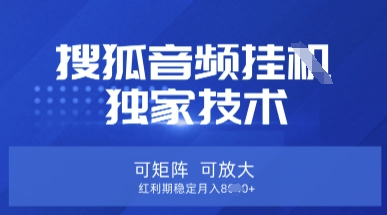【搜狐音频挂G】独家技术，可矩阵可放大，红利期稳定月入8k【揭秘】-小禾网创