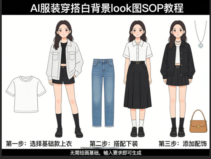 AI服装穿搭白背景look图SOP教程，不用会画画，提几句具体要求，AI就能还你一个奇迹-知识星球