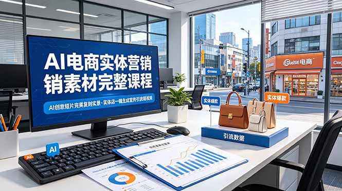 AI电商实体营销素材完整课程，AI创意短片完美复刻实景，实体店一键生成宣传引流短视频-知识星球