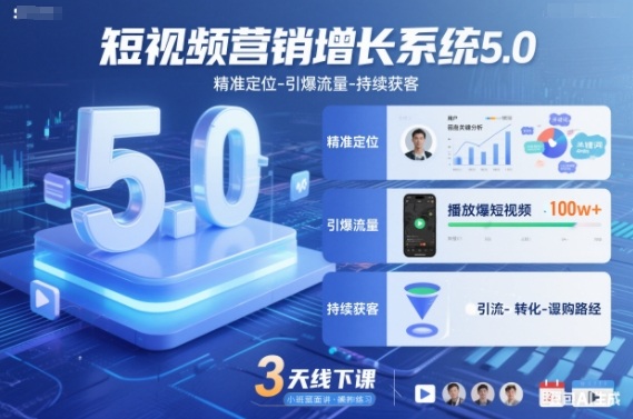 短视频营销增长系统5.0，精准定位-引爆流量-持续获客，3天线下课(音频+图片)-知识星球