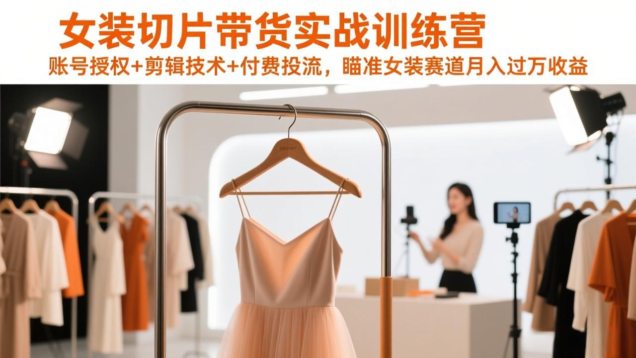 女装切片带货实战训练营，账号授权+剪辑技术+付费投流，瞄准女装赛道月入过万收益-知识星球