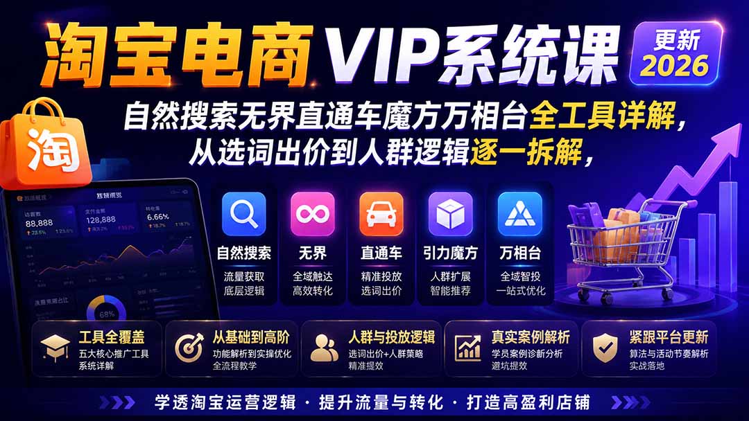 图片[1]-淘宝电商VIP系统课-更新8月；自然搜索无界直通车魔方万相台全工具详解，从选词出价到人群逻辑逐一拆解-知识星球