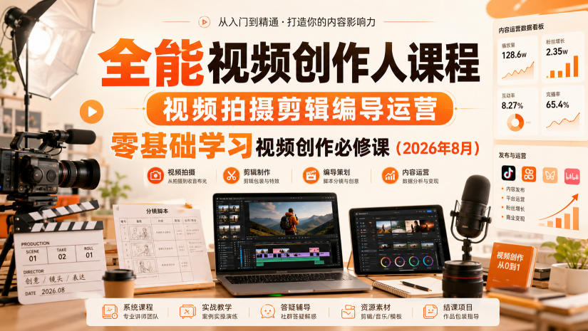全能视频创作人课程，视频拍摄剪辑编导运营，零基础学习视频创作必修课(2026年8月)-知识星球