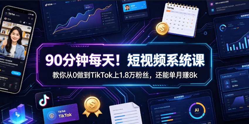 90分钟每天！短视频系统课教你从0做到TikTok上1.8万粉丝，还能单月賺8k【原创双语字幕】-知识星球