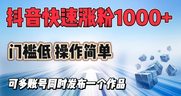 抖音快速涨1000+粉，门槛低操作简单，可多账号同时发布一个作品-小禾网创