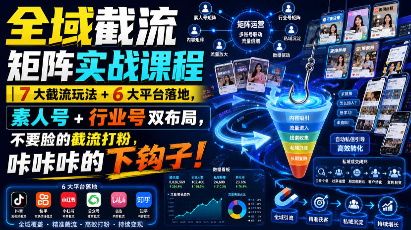 全域截流矩阵实战课程｜7大截流玩法+6大平台落地，素人号+行业号双布局，不要脸的截流打粉，咔咔咔的下钩子！-知识星球
