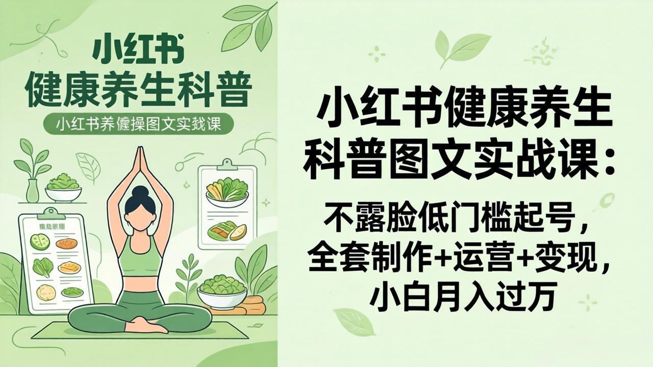 2026小红书健康养生科普图文实战课：不露脸低门槛起号，全套制作+运营+变现，小白月入过万-知识星球