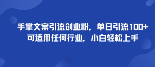 手掌文案引流创业粉，单日引流100+，可适用任何行业，小白轻松上手-知识星球
