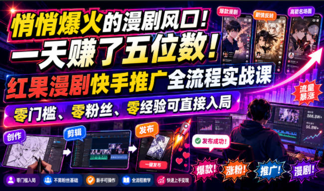 悄悄爆火的漫剧风口！一天賺了五位数！红果漫剧快手推广全流程实战课，零门槛、零粉丝、零经验可直接入局-知识星球
