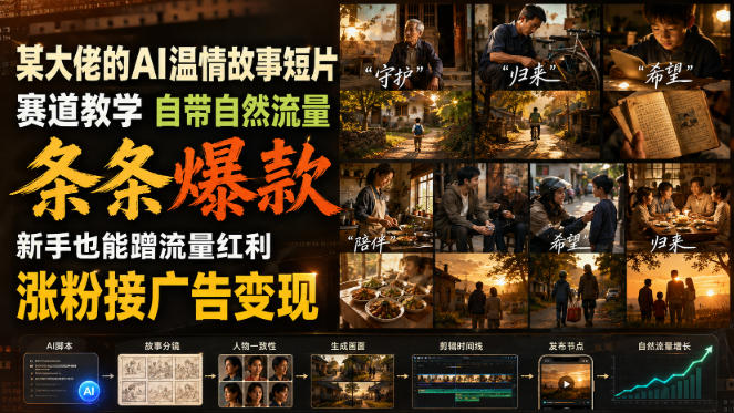 某大佬的AI温情故事短片赛道教学，自带自然流量，条条爆款，新手也能蹭流量红利，涨粉接广告变现-知识星球