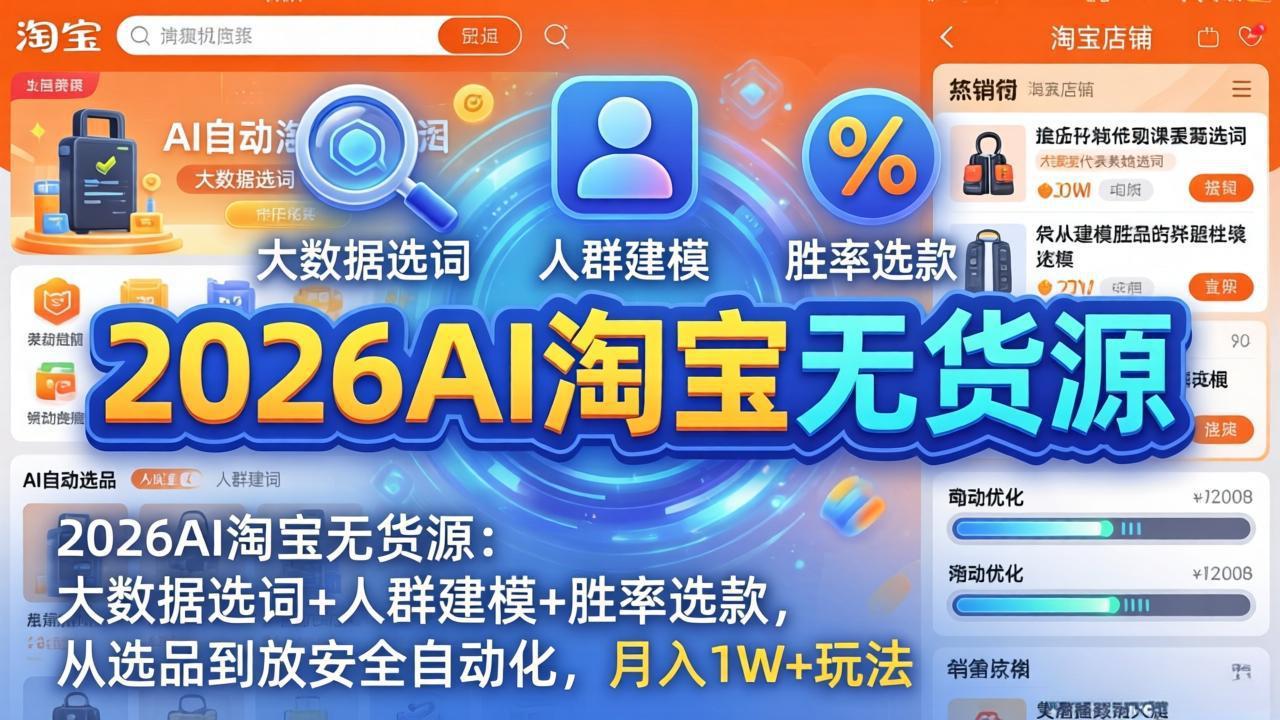 2026AI淘宝无货源-4月更新：大数据选词+人群建模+胜率选款，从选品到放大全自动化，月入1W+玩法-知识星球