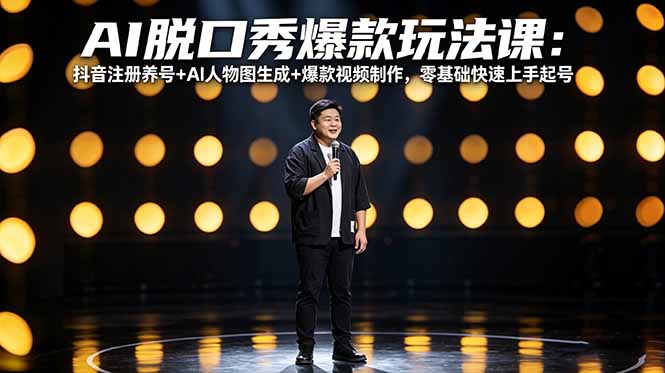 AI脱口秀爆款玩法课：抖音注册养号+AI人物图生成+爆款视频制作，零基础快速上手起号-知识星球