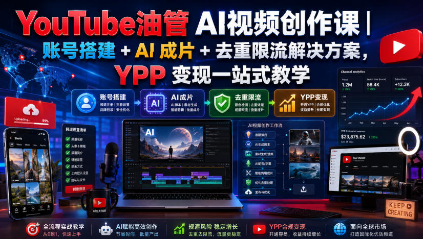 YouTube油管AI视频创作课｜账号搭建+AI成片+去重限流解决方案，YPP变现一站式教学(更新0817)-知识星球