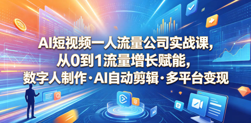 AI短视频一人流量公司实战课，从0到1流量增长赋能，数字人制作・AI自动剪辑・多平台变现，一人做流量生意全落地教程-知识星球