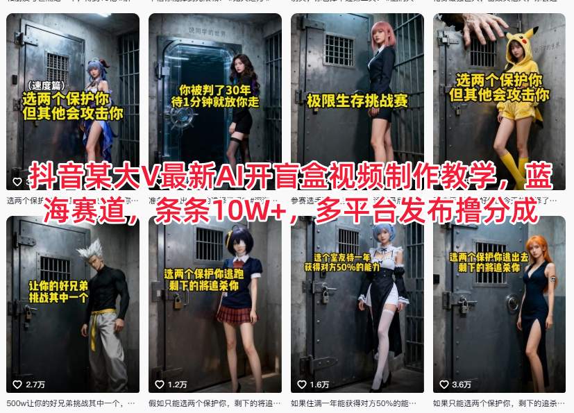 抖音某大V最新AI开盲盒视频制作教学,蓝海赛道,条条10W+,多平台发布撸分成-知识星球