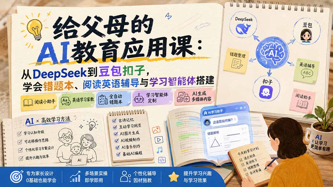 给父母的AI教育应用课:从DeepSeek到豆包扣子,学会错题本、阅读英语辅导与学习智能体搭建-知识星球