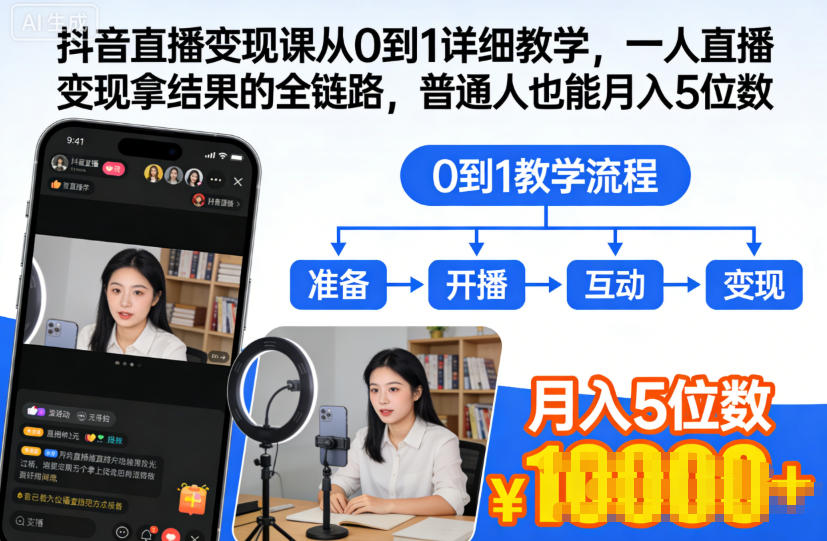 抖音直播变现课从0到1详细教学，一人直播变现拿结果的全链路，普通人也能月入5位数-知识星球