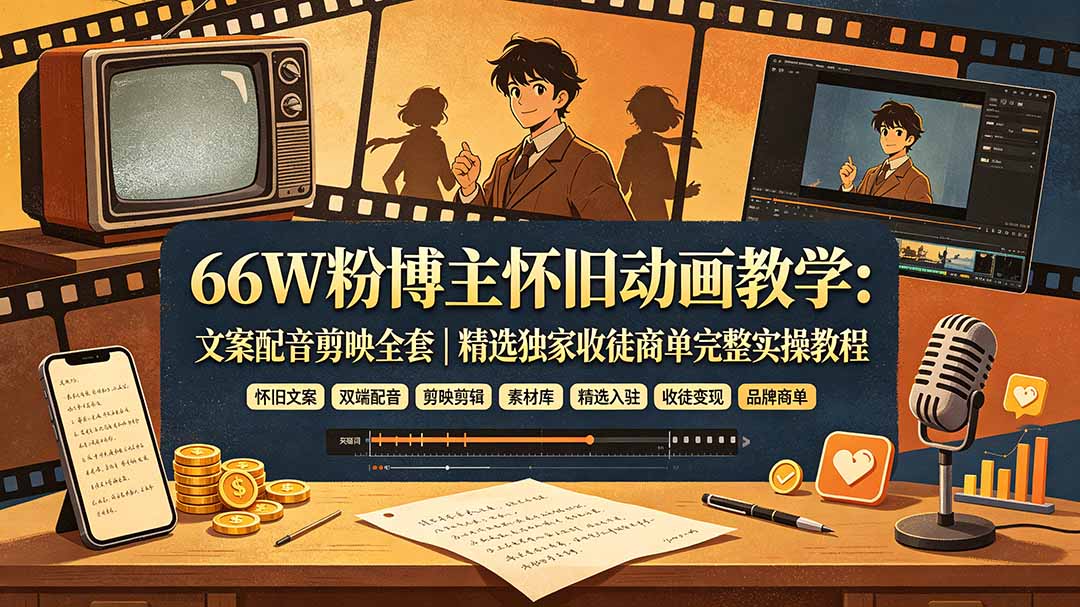 66W粉博主怀旧动画教学：文案配音剪映全套｜精选独家收徒商单完整实操教程-知识星球