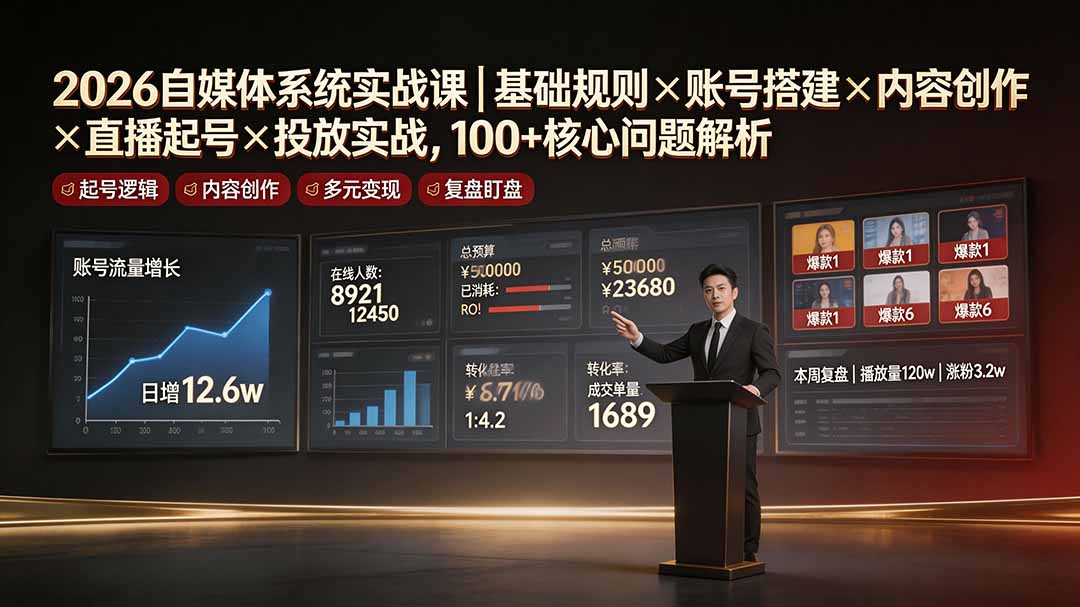 2026自媒体系统实战课｜基础规则×账号搭建×内容创作×直播起号×投放实战，100+核心问题解析-知识星球