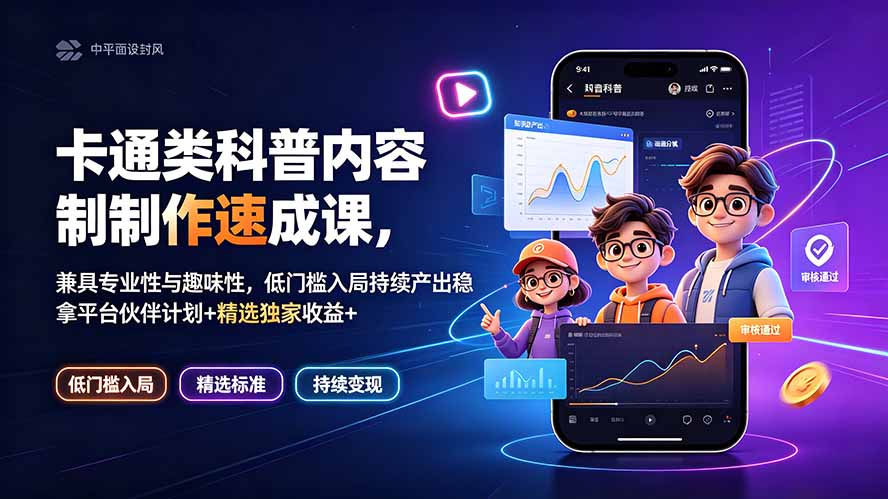 卡通类科普内容制作速成课，兼具专业性与趣味性，低门槛入局持续产出稳拿平台伙伴计划+精选独家收益-知识星球