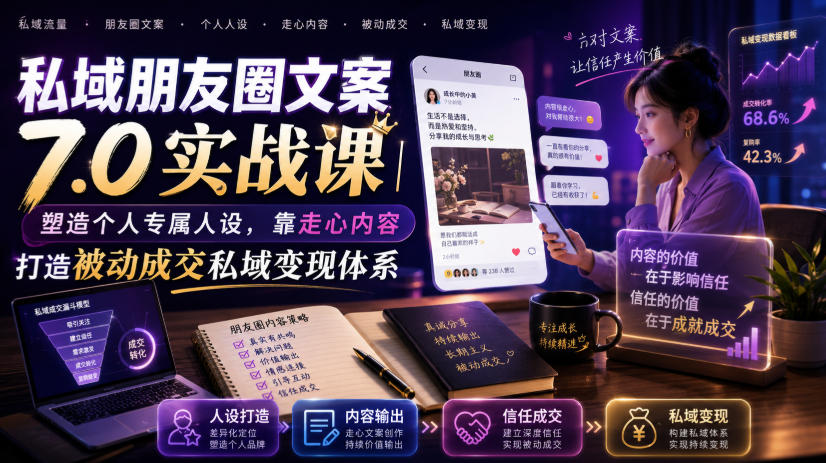私域朋友圈文案7.0实战课｜塑造个人专属人设，靠走心内容打造被动成交私域变现体系-知识星球