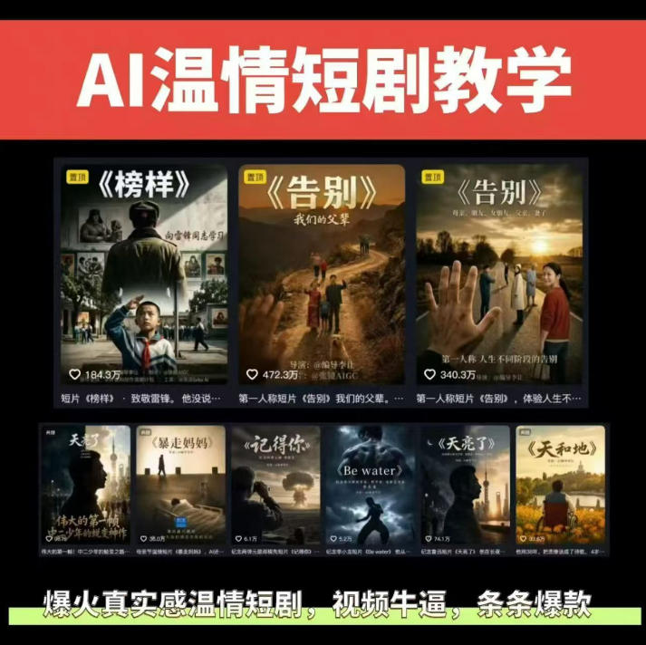 抖音58W粉丝博主的AI温情短剧玩法，条条爆款，伙伴计划+精选独家收益，商单收徒等(更新6月)-知识星球