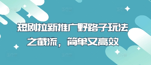 短剧拉新推广野路子玩法之截流，简单又高效-小禾网创