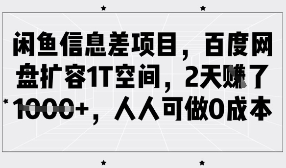 闲鱼信息差项目，百度网盘扩容1T空间，2天收益1k+，人人可做0成本-小禾网创