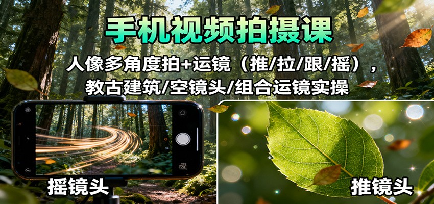 手机视频拍摄课：人像多角度拍+运镜(推/拉/跟/摇)，古建筑/空镜头/组合运镜实操-知识星球