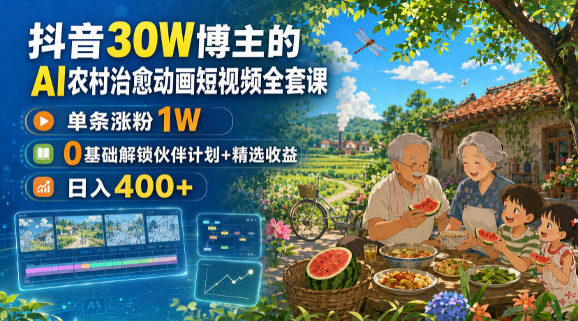 抖音30W博主的AI农村治愈动画短视频全套课|单条涨粉1W,0基础解锁伙伴计划+精选收益,日入400+-知识星球
