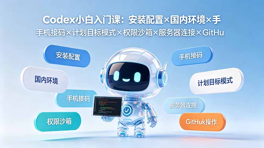 Codex小白入门课：安装配置×国内环境×手机接码×计划目标模式×权限沙箱×服务器连接×GitHub操作-知识星球
