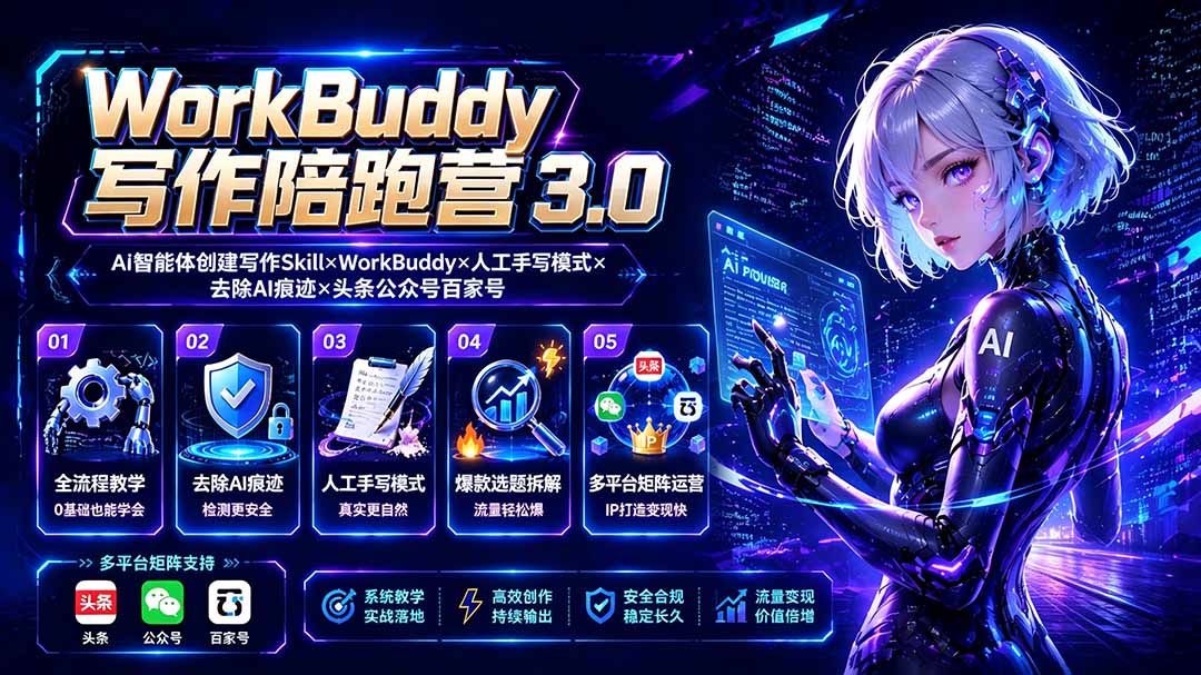 WorkBuddy写作陪跑营3.0-更新：Ai智能体创建写作Skill×WorkBuddy×人工手写模式×去除AI痕迹×头条公众号百家号-知识星球