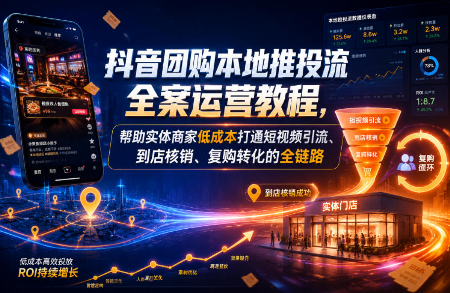 抖音团购本地推投流全案运营教程，帮助实体商家低成本打通短视频引流、到店核销、复购转化的全链路-知识星球