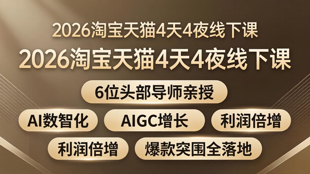 2026淘宝天猫4天4夜线下课：6位头部导师亲授，AI数智化+AIGC增长+利润倍增+爆款突围全落地-知识星球