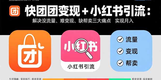 快团团变现+小红书引流：解决没流量、难变现、缺帮卖三大痛点 实现月入3w+-知识星球