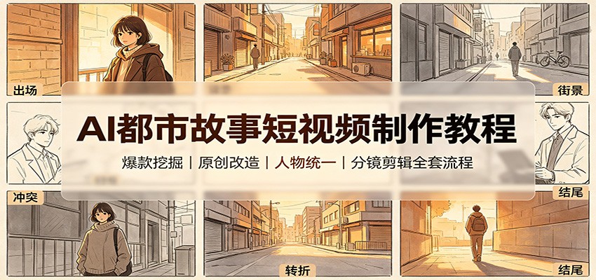 AI都市故事短视频制作教程：爆款挖掘原创改造，人物统一分镜剪辑全套流程-知识星球