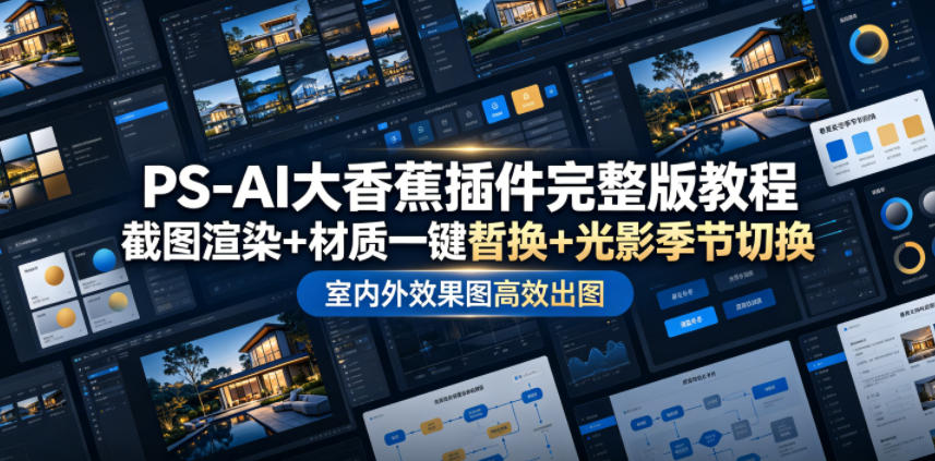 PS-AI大香蕉插件完整版教程，截图渲染+材质一键替换+光影季节切换，室内外效果图高效出图高阶课程-知识星球