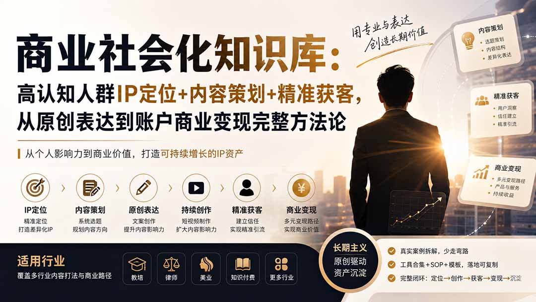 商业社会化知识库：高认知人群IP定位+内容策划+精准获客，从原创表达到账户商业变现完整方法论-知识星球