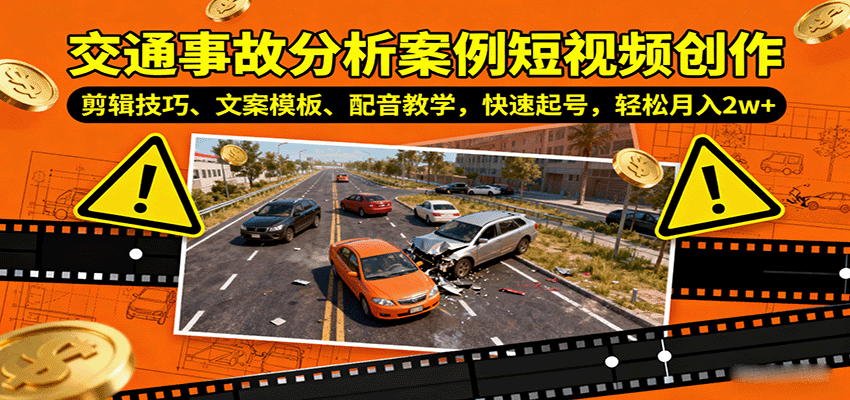 交通事故分析案例短视频创作，剪辑技巧、文案模板、配音教学，快速起号，轻松月入2w+-知识星球