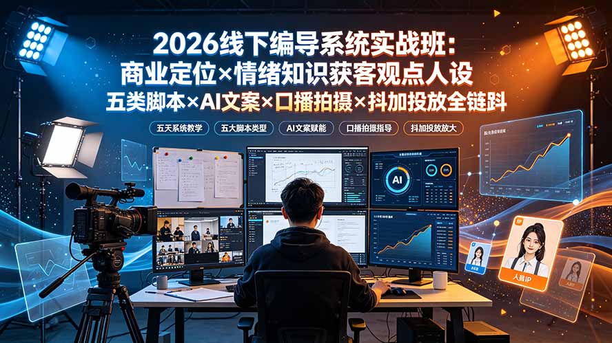 2026线下编导系统实战班：商业定位×情绪知识获客观点人设五类脚本×AI文案×口播拍摄×抖加投放全链路-知识星球
