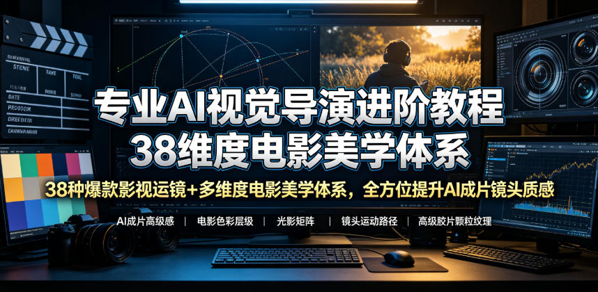 专业AI视觉导演进阶教程，38种爆款影视运镜+多维度电影美学体系，全方位提升AI成片高级感与镜头质感-知识星球