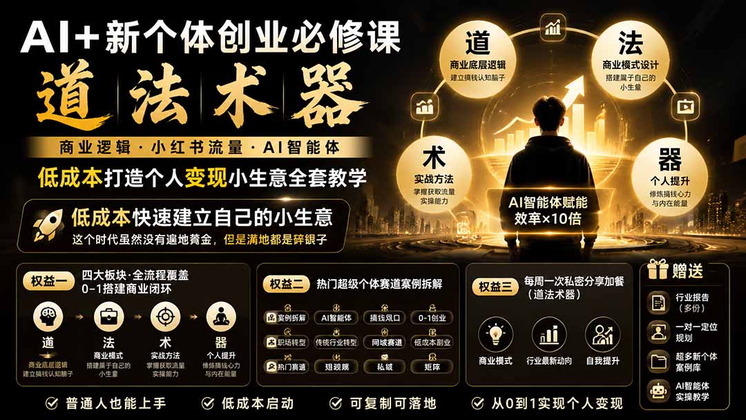 AI+新个体创业必修课｜道法术器｜商业逻辑·小红书流量·AI智能体｜低成本打造个人变现小生意全套教学-知识星球