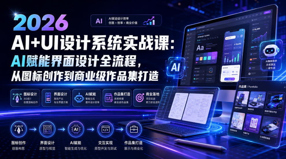 2026 AI+UI设计系统实战课：AI赋能界面设计全流程，从图标创作到商业级作品集打造-知识星球